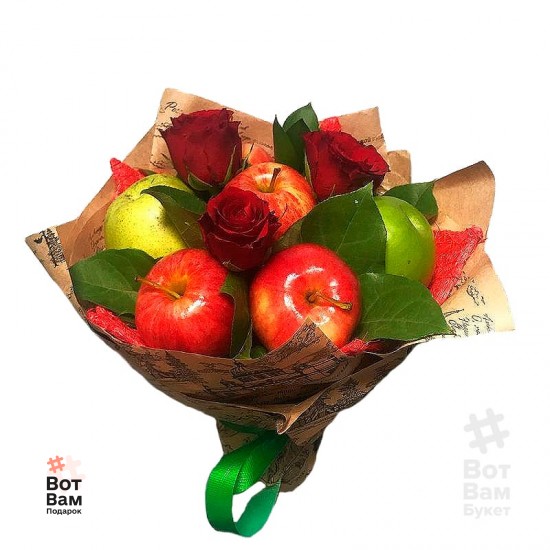 Яблочный букет с розами купить в Харькове